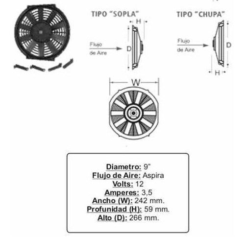 Electroventilador Universal 12v 9  Aspas Curvas 0