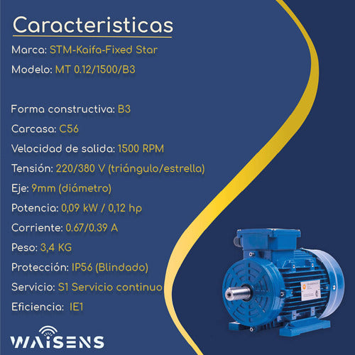 Motor Trifásico 0.12hp 1500rpm B3 Con Patas Uso Continuo 2