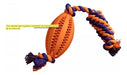 Bestia Peluda Rugby Dental Rubber Ball Toy 11cm with Braided Rope for Dogs 4