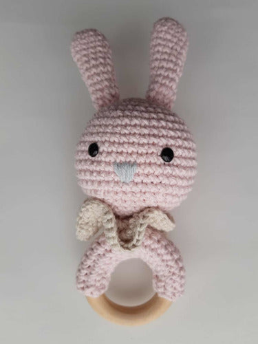 Crochet Bunny Set + Rattle + Pacifier Holder by Chichelandia 4