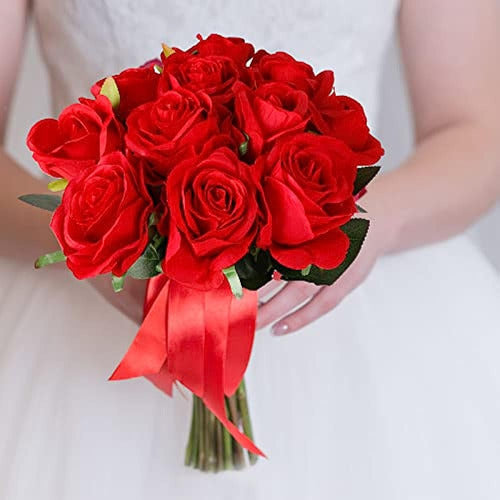 Cewor 15 Pieces of Artificial Red Roses with Stems 3