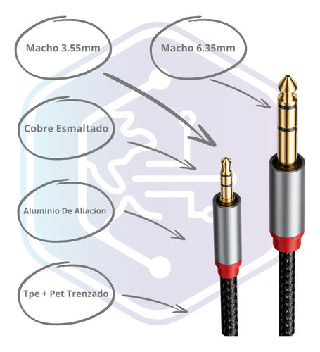 Cable Audio Plug Jack Macho Guitarra Estereo 6.35mm A 3.55mm 2