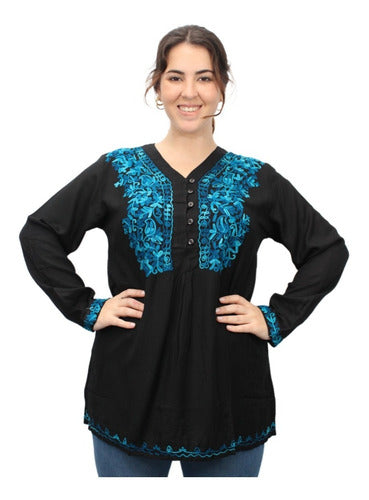 Embroidered Kashmir Buttoned Wide Indian Blouse 8