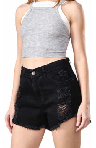 Go• By Loreley Perfect Fit Ripped Black Denim Shorts 4