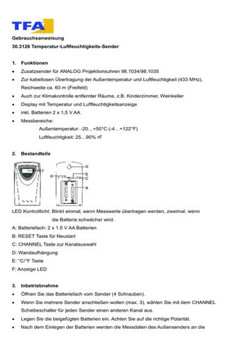 TFA Wireless Temperature and Humidity Sensor 30.3126 1