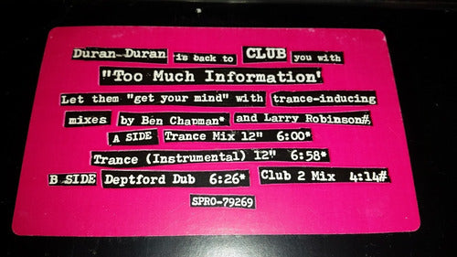 Duran Duran Too Much Information Vinilo Maxi Us Promo Joya 0