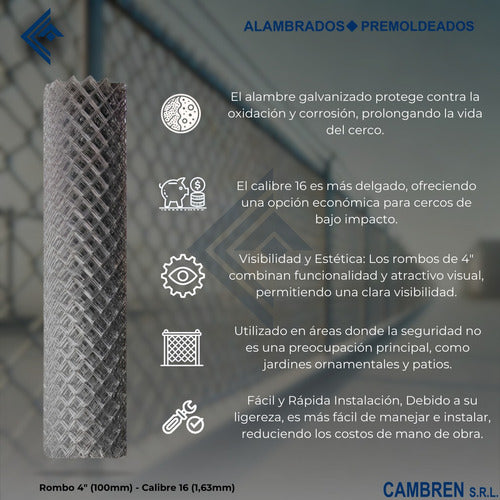 CAMBREN 3 Rolls of Diamond Weave Wire 4'' 1.20 X 10mts, Cal 16 5