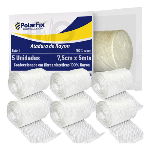 Atadura Rayon Bandagem 7,5cm X 5 Metros Kit 5 Unidades 0