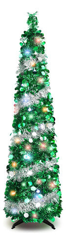 BTU Foldable Christmas Tree with 50 Lights, Pliable Tinsel 0