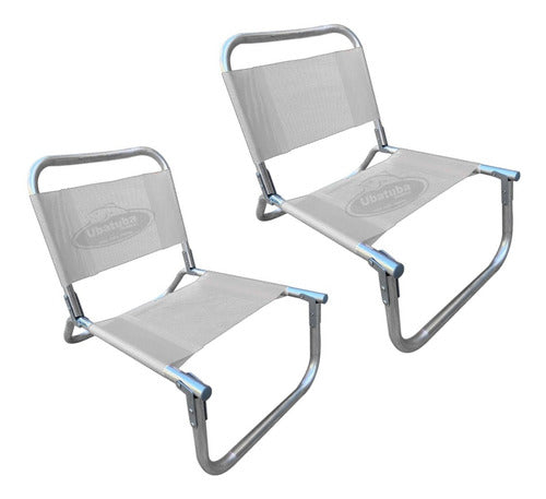 Set of 2 Reinforced Aluminum Beach Chairs 90kg + Super Strong 2m Umbrella 84