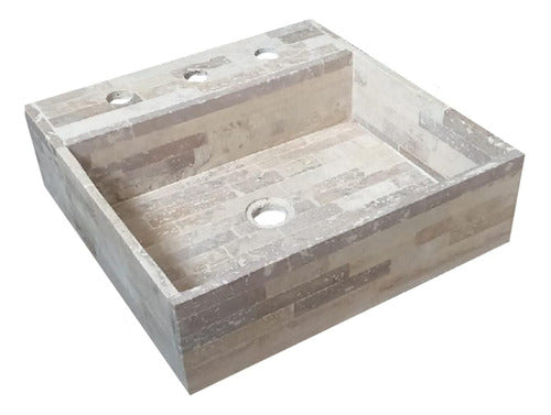 Handcrafted Travertine Marble Sink Countertop 50x50 Wide Front 0