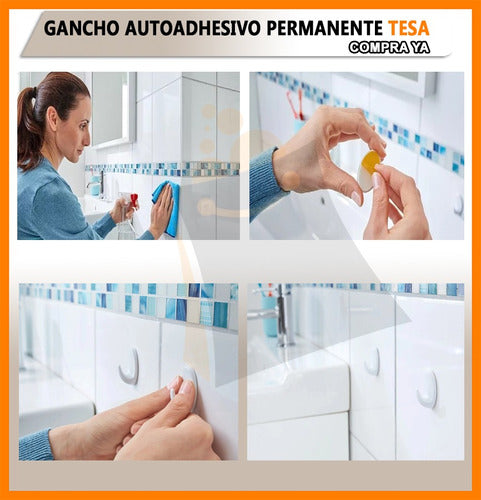 Tesa Percha Pared Gancho Autoadhesivo Cuadrado Metal 4u 3