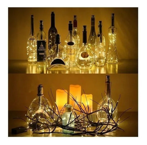 Set X24 Tapon Luminoso Led Botella Vino Luz Alambre Calida 2