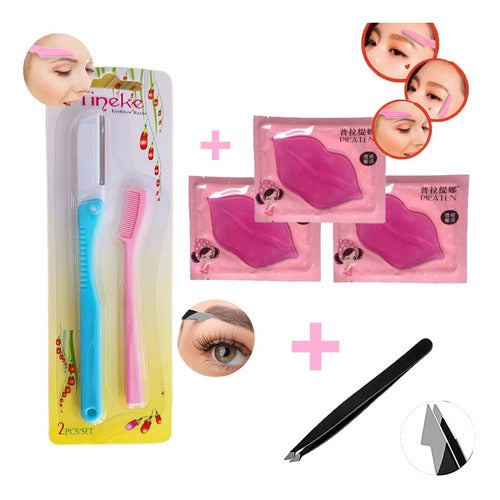 Mercadoflash Set Eyebrow Shaper + Eyebrow Comb + 3 Collagen Masks + Tweezers 0