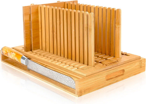 AISHIY Adjustable Bamboo Bread Slicer Manual Crumb Catcher 0