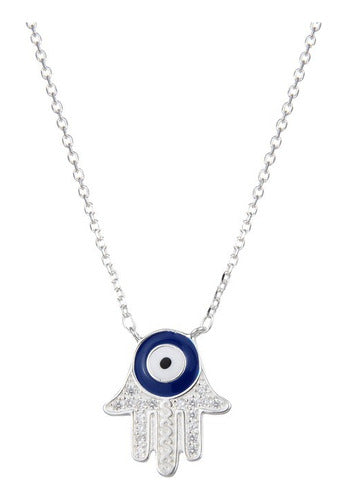 Esmeralda Joyas Hand of Fatima Turkish Eye Silver Zircon Chain 0