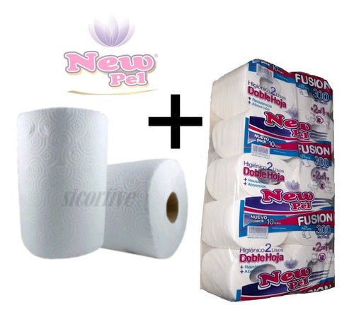 New Pel 8-Pack Double Layer Toilet Paper + Kitchen Roll 1