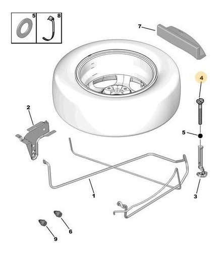 Bulon Soporte Rueda Auxilio Peugeot 206/307/306 122mm. Orig. 2