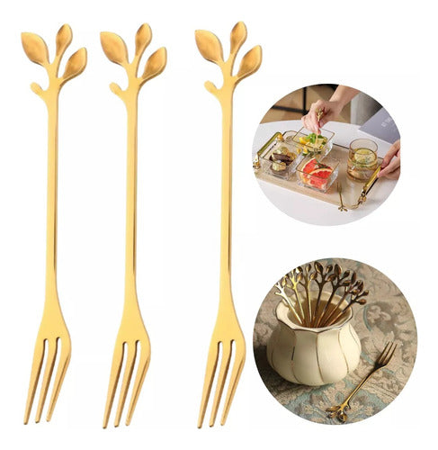 Home Love Set of 12 Golden Dessert Forks and Spoons with Floral Design 2