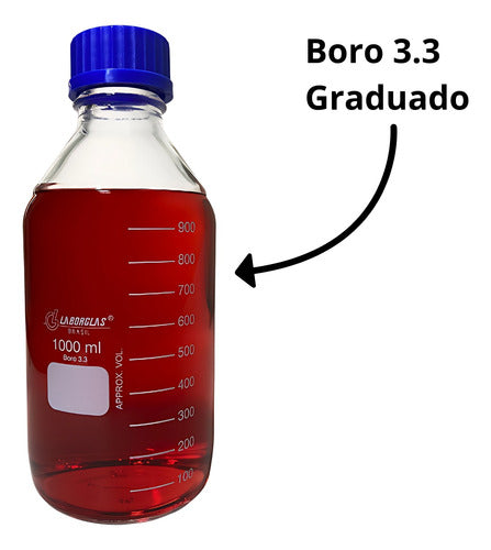 Frasco Graduado Reagente Boro 3.3 Tampa Rosca Vidro 1000ml 6