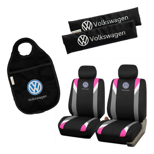 Autoplus Accesorios Gray Pink Fabric Cover + Seat Belt Covers + Trash Bag Volkswagen 0