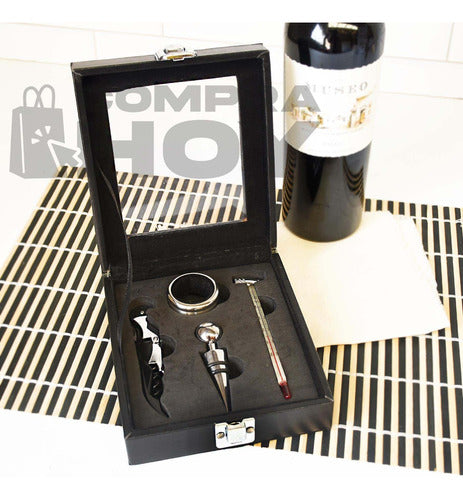 Set Para Vino 4 Accesorios, Estuche De Cuero, 11390 0