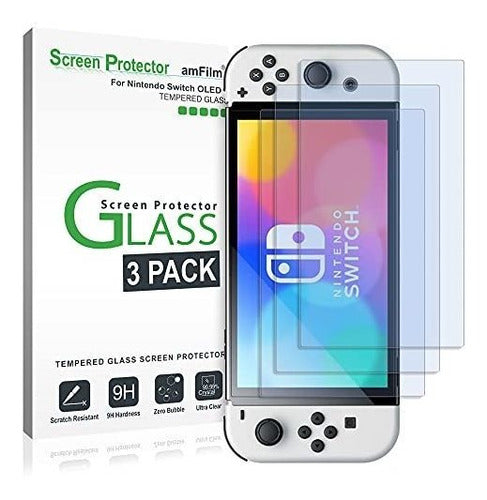 3-Pack amFilm Tempered Glass Screen Protectors for Nintendo Switch OLED Model 2021 0