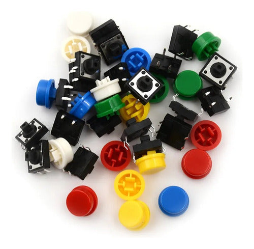 30 Push Button Switches + Assorted Caps 12x12x7.3mm 3