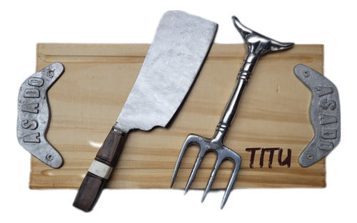 Maderasartesanales Asado Cutting Board Kit 40x20 with Bear Claw and Butcher Knife 0