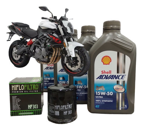 Shell-CF Moto Benelli 600i Service Kit + Shell Synthetic + Hiflo Filter 0