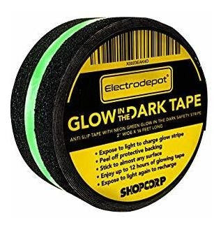 Shopcorp Professional Non-Slip or Anti-Slip Glow in the Dark Traction Tape - Black/Fluorescent Band - 5cm X 5m 2