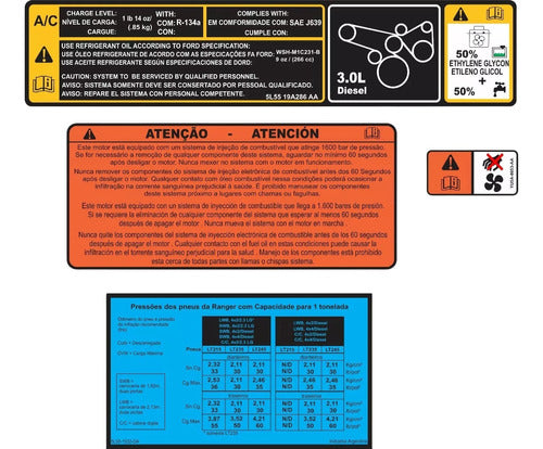 Kit Jogo Adesivo Etiqueta Motor Ford Ranger 2010 Etrgr Fkc 0