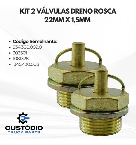 Kit 2 Válvula Dreno Rosca M22x1,5 Reservatório Balao Ar 1