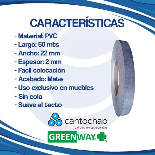 Cantochap PVC ABS Edge Band 22x2 Mm Seda Notte 50 Mts 1