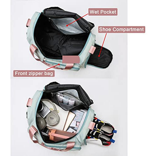 Small Gym Bag for Women, Waterproof Travel Duffle Bag with Shoe Compartment & Wet Pocket 5
