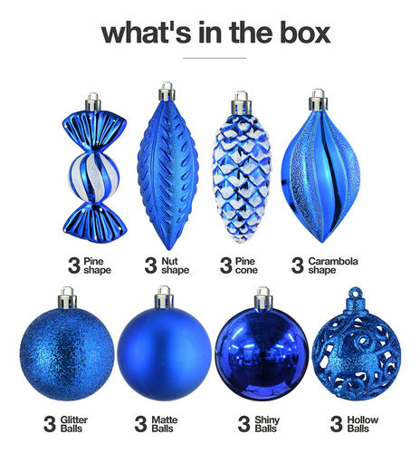 Prextex Christmas Ornaments for Holiday Decoration, Blue, 24 Pieces 4