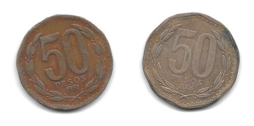 Chile Lote De 2 Monedas De 50 Pesos - Años 1981 Y 2006 0