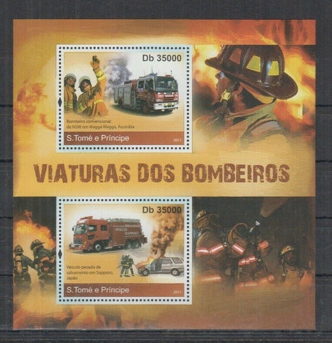 2011 Fire Trucks - Santo Tome And Principe Mint Stamp Block 0