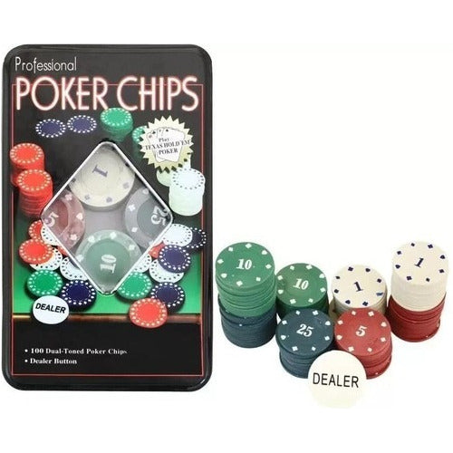 Poker Kit 100 Fichas Dealer Profissional Numeradas Na Lata 2