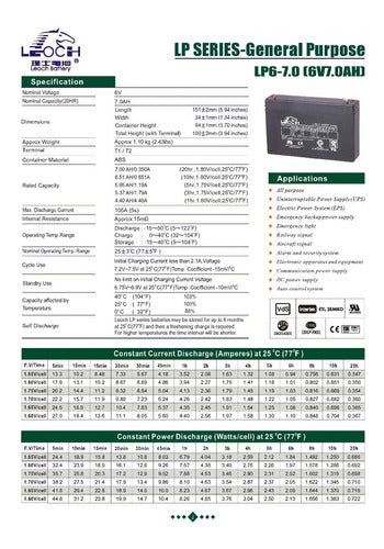 Bateria Leoch Lp6-7.0 6vcc 7ah Electrolito Absorbido 1