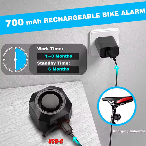 Alarma Sonora Sensor Bicicleta Moto Antirrobo Recargable Usb 2