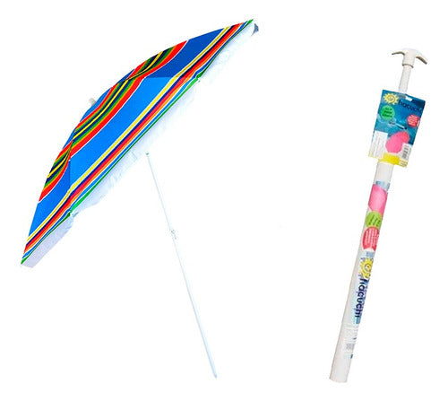 Set of 2 Beach Accessories: Multicolor Umbrella + Sand Bag for Camping and Beach 0