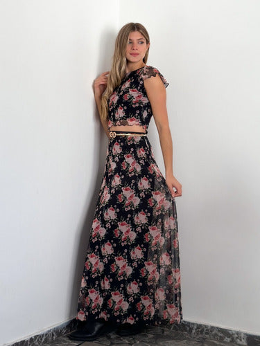 High Waist Skirt for Parties with Flowy Long Floral Print 4