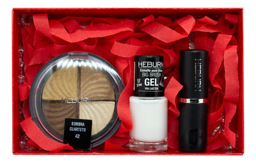 Heburn Makeup Set: 3-Piece Nail Polish + Lipstick + Eyeshadow Quartet 932 3c 0