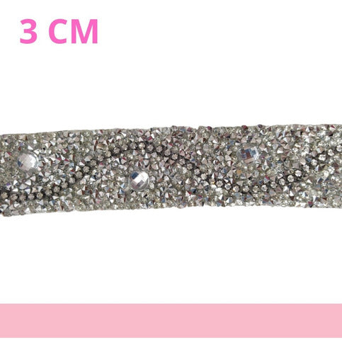 Tira Galon 3cm Strass Gema Aplique Piedra Termoadhesivo 50cm 1