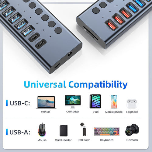 VANGREE USB 3.0/USB C Hub, 17-Port Multiport with 10 USB 6