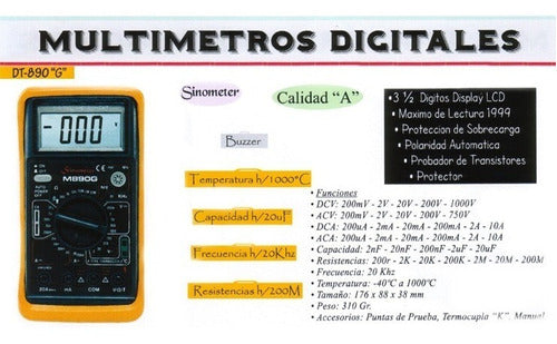 Multimetro Tester 890g Amp Digital Temp Capacimetro Freq Hfe 3