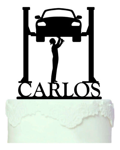 Cake Topper Adorno Torta Mecanico Auto Taller Personalizado 0