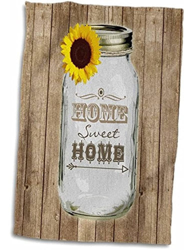 3dRose Country Rustic Mason Jar Con Sunflower Sweet Home Towel 0