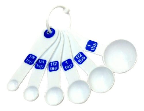 Chef Craft 6-Piece Measuring Spoons Set, Various Sizes, White with Blue 0